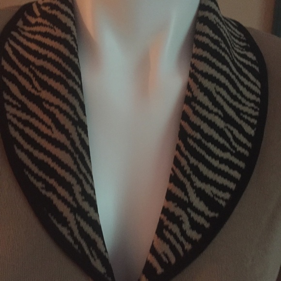 Ming Wang Open Front Knit Cardigan Blazer Animal Print Trim Neutral S - Picture 3 of 7